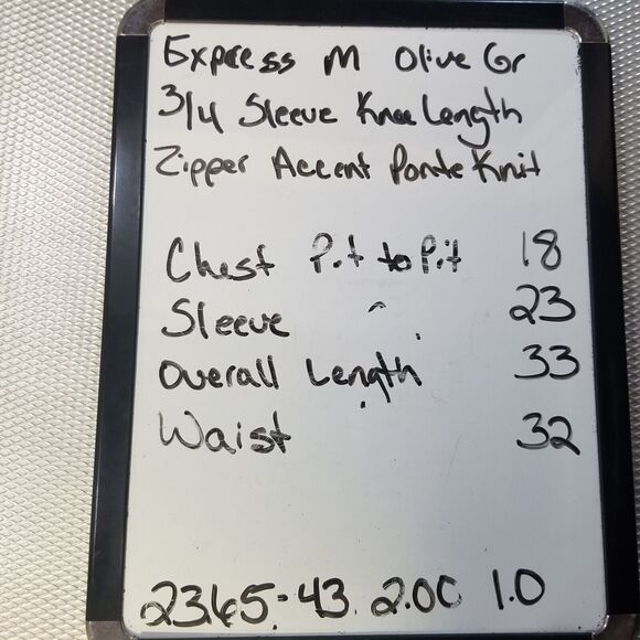 Express Medium Sheath Dress Double Zip Olive Green Ponte Knit 3/4 Sleeve Edgy - Picture 9 of 9